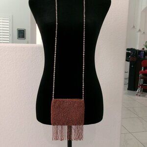 Pierre Urbach Seed Bead Copper Rose Gold Crossbody Mini Purse Perfect Condition